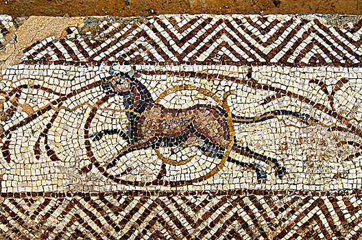 利比亚,靠近,的黎波里,别墅,罗马,二世纪,镶嵌图案,羚羊