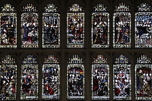 彩色玻璃窗,坎特伯雷大教堂,坎特伯雷,英格兰,英国