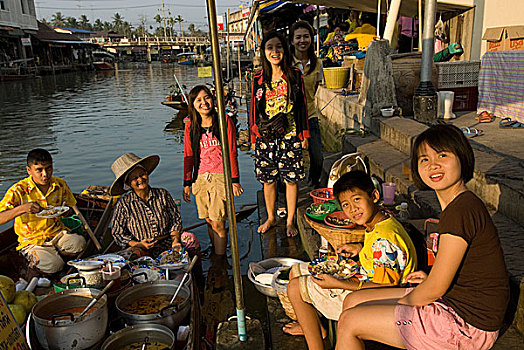 食品摊,水上市场,曼谷,泰国,一月,2007年