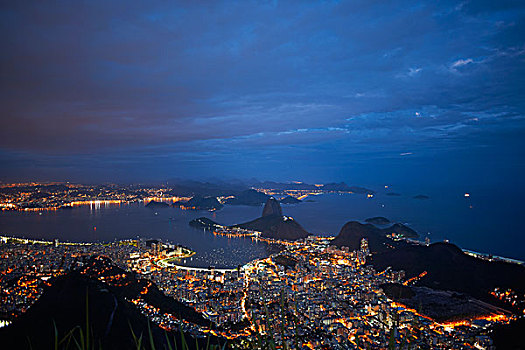 甜面包山,港口,夜晚,里约热内卢,巴西