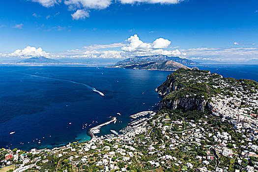 俯视图,卡普里岛,索伦托,半岛,背景,那不勒斯湾,伊特鲁里亚海,坎帕尼亚区,意大利