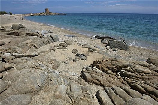花冈岩,石头,海滩,萨丁尼亚,意大利,欧洲