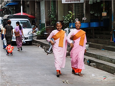 女性,僧侣,缅甸