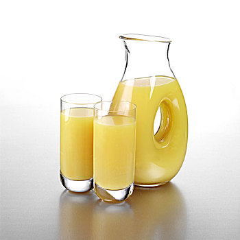 罐,橙汁,两个,玻璃杯