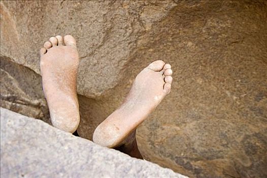 脚,一个,男人,室外,石刻,利比亚