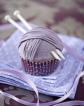 毛线球,杯形蛋糕,装饰,织针