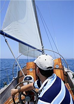 水手,航行,海中,帆船,上方,蓝色