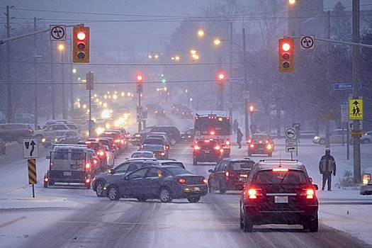 交通,交叉,热闹街道,冬天,道路,多伦多,安大略省,加拿大