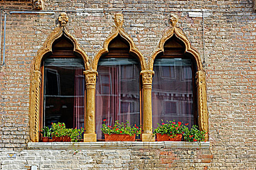 窗户,摩尔风格,威尼斯,威尼托,意大利,欧洲