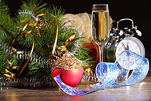 玻璃杯,香槟,圣诞装饰,新年