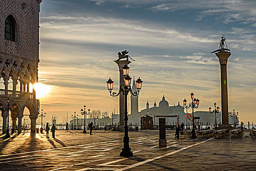 风景,广场,威尼斯,意大利,日出