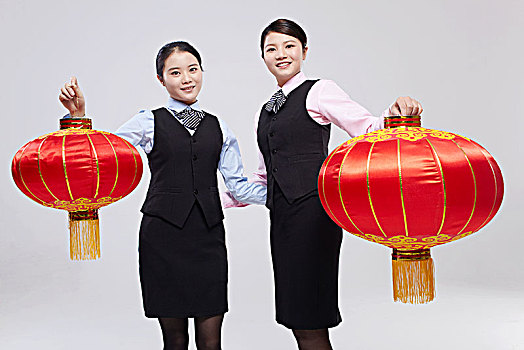 亚洲女白领欢度春节