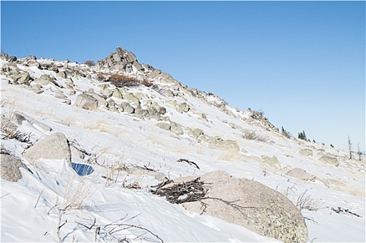 雪,山,石头,山脊