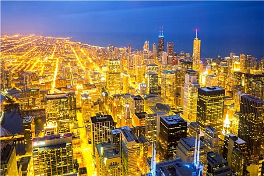 俯视,芝加哥,城市,黃昏