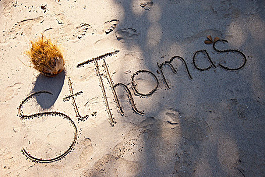 书写,文字,沙子,湾,美国维京群岛