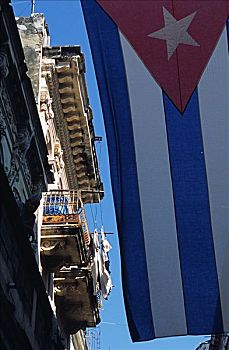 大,古巴国旗,装饰,街道,哈瓦那老城,老哈瓦那,世界遗产,古巴