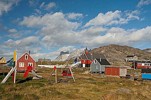 格陵兰,基督教,小,遥远,捕鱼,凹陷,人口,俯视,特色,乡村