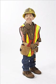 小男孩,装扮,建筑工人