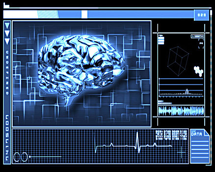 蓝色背景,大脑,科技