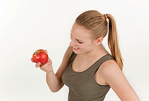 年轻,女人,拿着,苹果