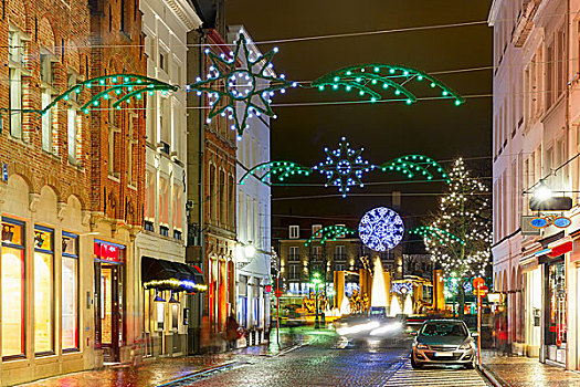 圣诞节,街道,布鲁日,比利时