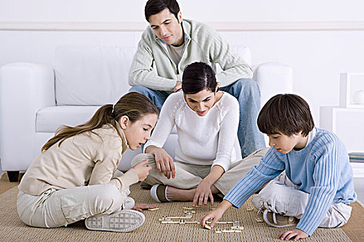 家庭,消费,时间,一起,母亲,孩子,玩,多米诺,父亲,看