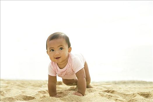 夏威夷,瓦胡岛,女婴,爬行,沙子