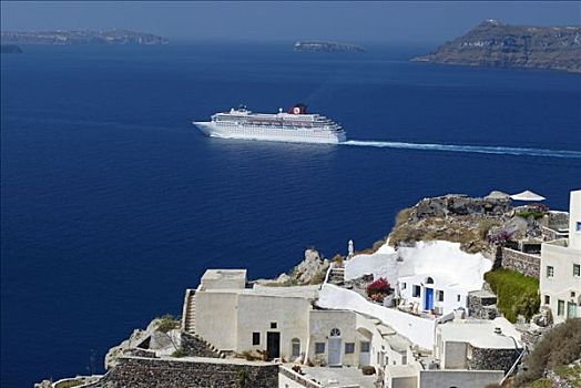 渡轮,伴侣,白房子,建筑风格,圣特林,锡拉岛,基克拉迪群岛,爱琴海,希腊,欧洲