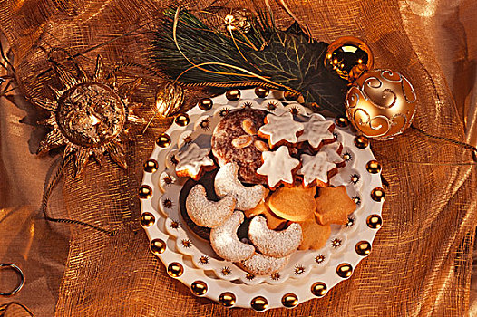 饼干,装饰,圣诞节,金色,布