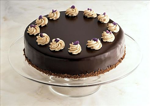巧克力蛋糕,糖渍,紫罗兰,点心架