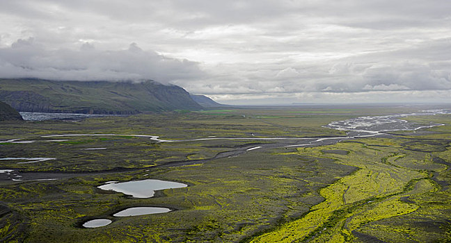 风景,海岸,上方,朴素,瓦特纳冰川国家公园,冰岛,欧洲