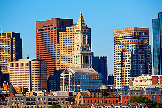 波士顿,天际线,阳光,马萨诸塞,美国
