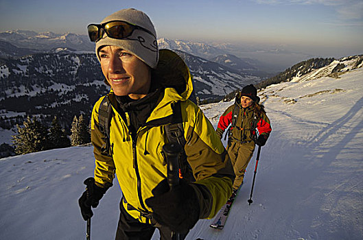滑雪,旅游,山,阿尔卑斯山,巴伐利亚,德国