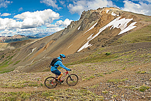 山地车手,自行车,向上,小路,鹿,南方,山峦,不列颠哥伦比亚省,加拿大
