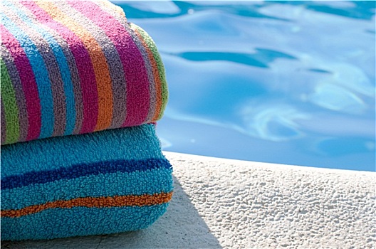 彩色,沙滩巾,折叠,游泳池