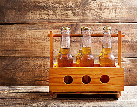 瓶子,啤酒,木质背景