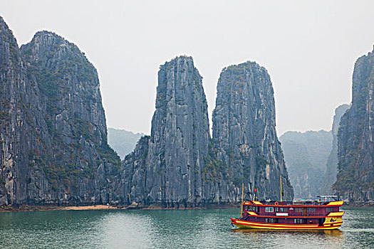 越南,下龙湾,游客,帆船,船