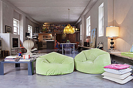 柠檬,绿色,豆袋椅,扶手椅,收集,不同,灯,大,阁楼,公寓