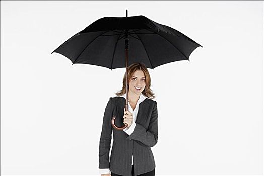 肖像,职业女性,拿着,伞,微笑