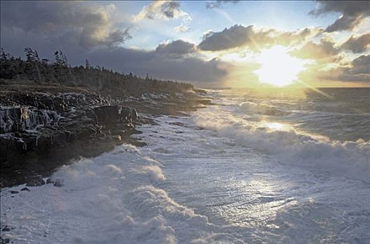 暴风雪,玄武岩,海岸线,芬地湾,新斯科舍省,加拿大