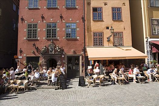 街道咖啡店,历史名城,中心,斯德哥尔摩,瑞典,斯堪的纳维亚,欧洲