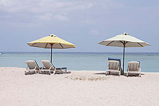 太阳椅,海滩,伞,公用,毛里求斯,非洲