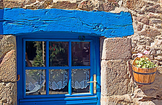 蓝色,房子,门,布列塔尼半岛,法国