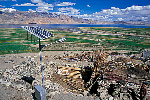 太阳能电池板,印度,喜马拉雅山,查谟-克什米尔邦,北印度,亚洲