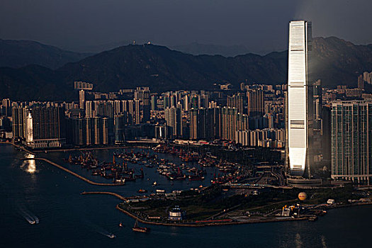 中国,香港,太平山,西部,九龙,天际线,国际贸易,中心,建筑