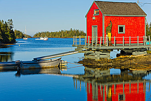 反射,船,小屋,水中,东方,新斯科舍省,加拿大