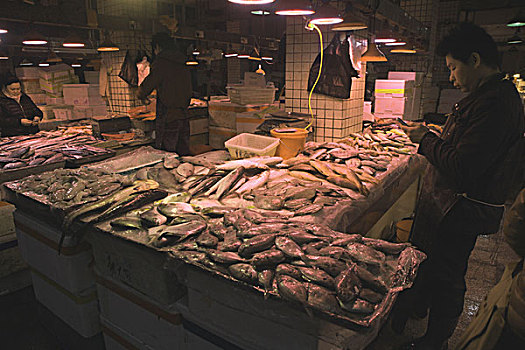 深圳,市场,海鲜,摊位,鱼类
