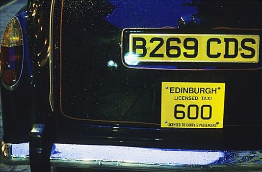苏格兰,爱丁堡,出租车,号牌,特写