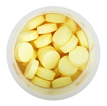 黄色,药丸,圆,塑料瓶,特写