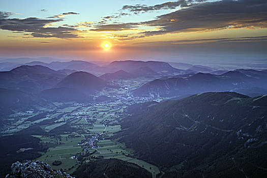 日出,风景,山,维也纳,阿尔卑斯山,下奥地利州,奥地利,欧洲